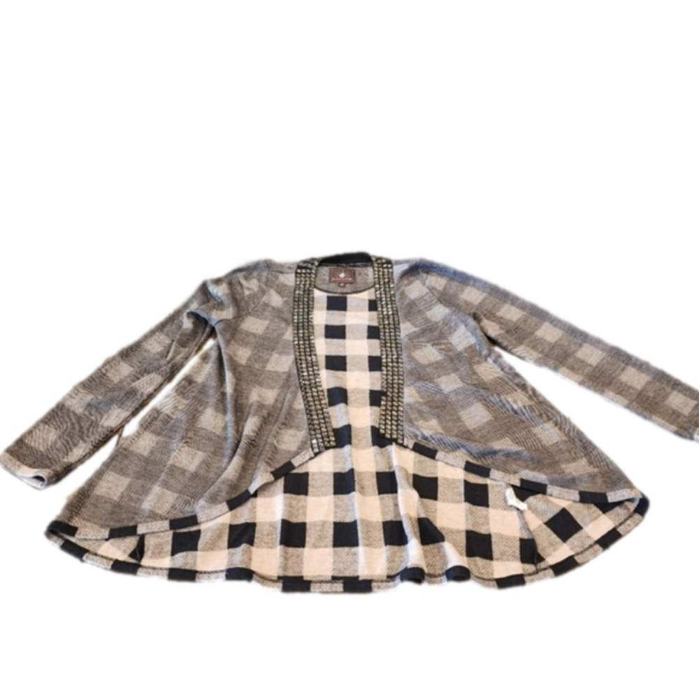 Revolve HeartLoom Brown checker Plaid duster Shrug with Metal Appliqué small